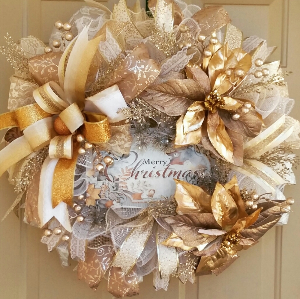 Golden Poinsettia Wreath by Wreathy Wonders